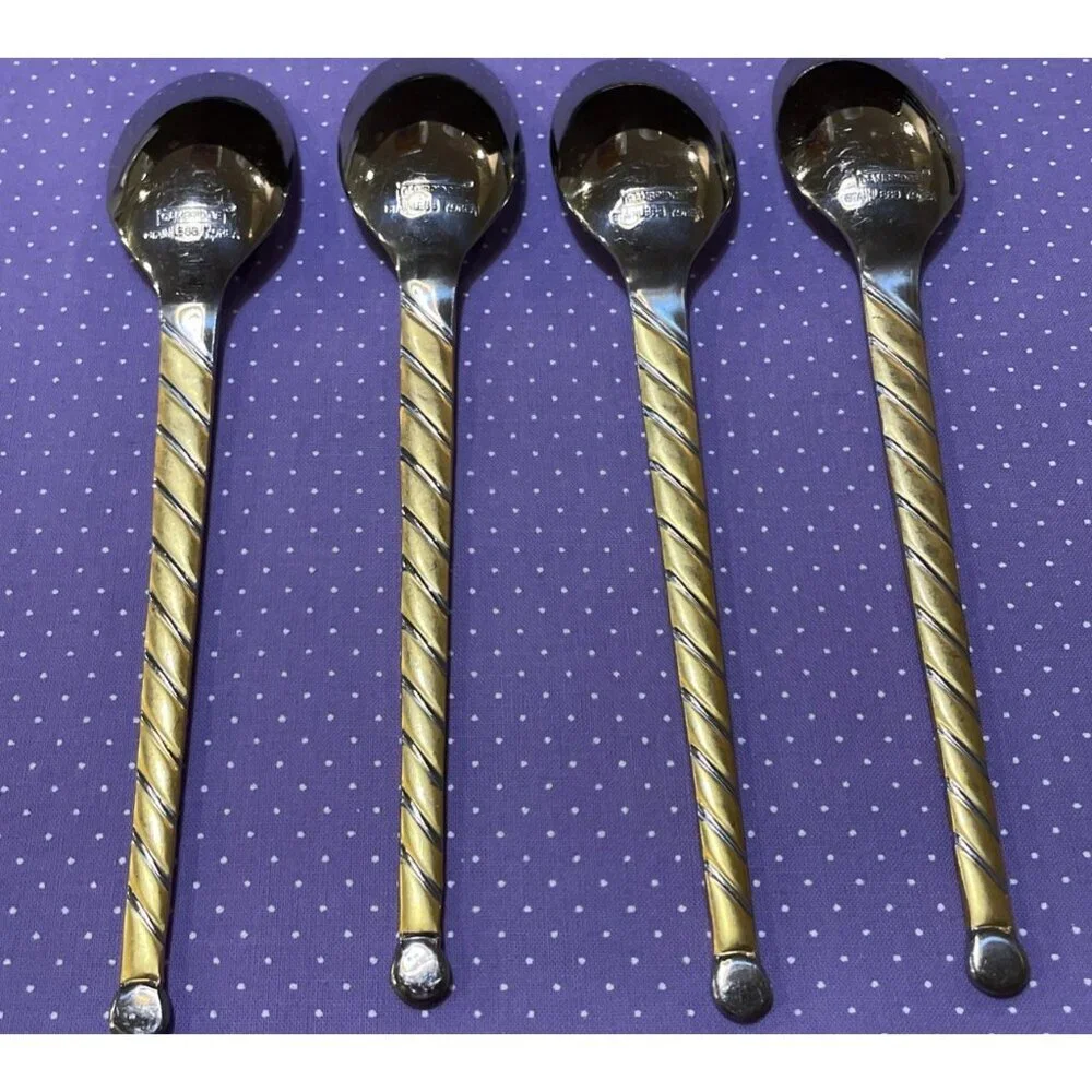 Cambridge Uptown Frosted Twist Ball Tip Stainless Gold Silver Teaspoons Set Of 4